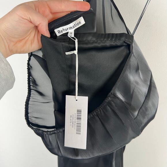 NWT Reformation Cana Black Halter Top Back Slit Long Occasion Dress (Sz 12) - Picture 7 of 13